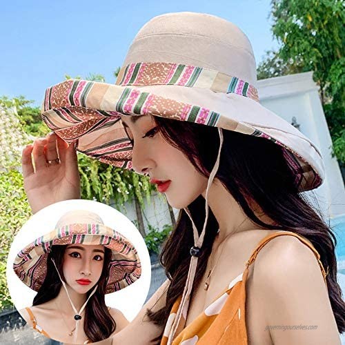 Women's Sun Hats Reversible Bucket UV Protection Wide Brim Chin Strap Can be Worn on Both Sides Oversized Bucket Hat
