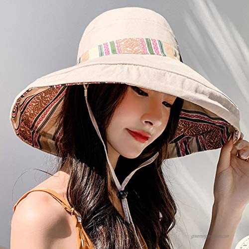 Women's Sun Hats Reversible Bucket UV Protection Wide Brim Chin Strap Can be Worn on Both Sides Oversized Bucket Hat
