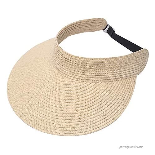 Women's Sun Visor Hat Wide Brim Roll-up Foldable Straw Hat Summer Beach UPF 50+ UV Protection Outdoor Cap