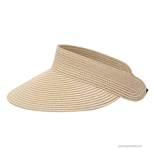 Women's Sun Visor Hat Wide Brim Roll-up Foldable Straw Hat Summer Beach UPF 50+ UV Protection Outdoor Cap