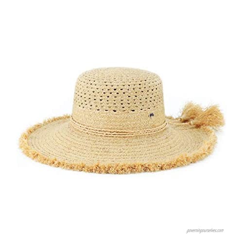 Women's Wide Brim Sun Hat UV Protection Fringe Cloche Shape with Macrame