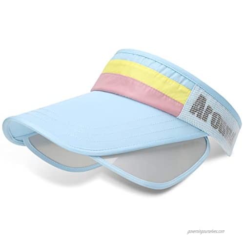 Womens Wide Brim Visor Sun Hat Solar Protection Beach Cap with Retractable Pull Plate Outdoor Light Blue
