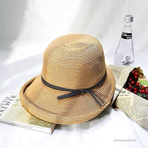 YIcabinet Women Wide Brim Bowknot Summer Cap Roll up Hat Beach Sun Hat