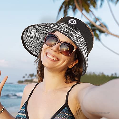 Ysoazgle Beach Hats for Women Wide Brim Roll-up Foldable Straw Sun Hat UPF 50