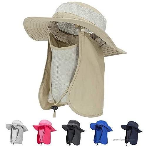 ZffXH Neck Flap Sun Protection Uv 50 Hat with Chin Strap/Fishing Caps Back Cover Wide Brim/Waterproof