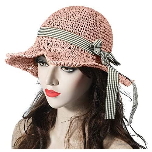 ZLYC Women Wide Brim Sun Hat Floppy Summer Straw Bucket Hat Foldable Travel Beach Cap