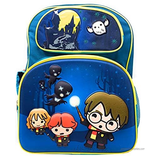 Accessory Innovations LLC Harry Potter Chibi 3-D 16 inch Teal Backpack with Hedwig  Harry  Ron & Hermione Running from Dementors  Medium