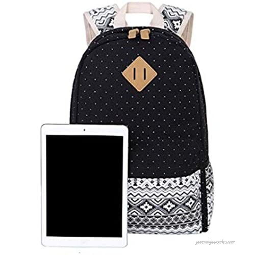 Alando Canvas Dot Backpack Cute Lightweight Teen Girls Black Size Medium
