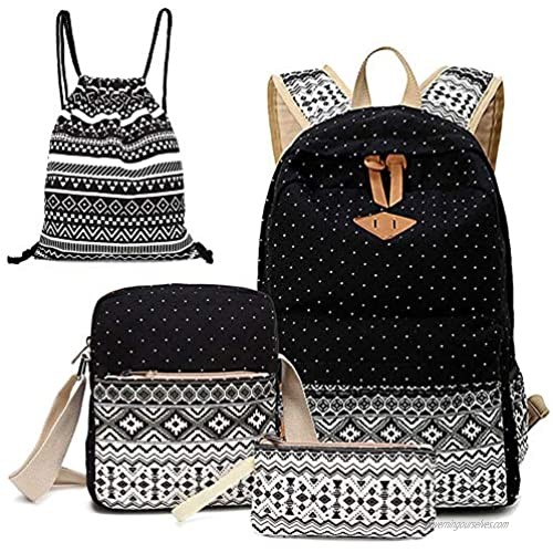Alando Canvas Dot Backpack Cute Lightweight Teen Girls  Black  Size Medium