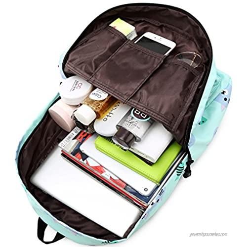 Backpack for School Girls Kids Bookbag Set Water Resistant School Bag with Insulated Lunch Bag (Cat-Water Blue)
