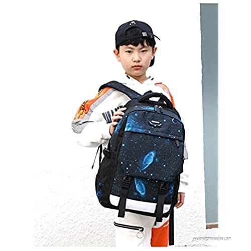 Boys Backpack with Lunch Bag Kids School Bags Elementary Middle High School Galaxy Bookbags Lightweight Durable Boy Gift (Blue set)