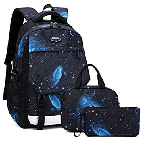 Boys Backpack with Lunch Bag  Kids School Bags Elementary Middle High School Galaxy Bookbags Lightweight Durable Boy Gift (Blue set)