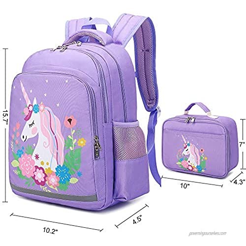 CAMTOP Girls Backpack for School Kids Backpack with Lunch Bag Preschool Kindergarten BookBag Set (Y0066-2 Purple Unicorn)
