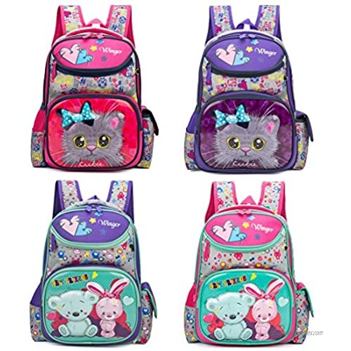Debbieicy Cute Cat Face Printing Backpack Waterproof Princess School Bag Kids Bookbag for Primary Girls (Rose cat)