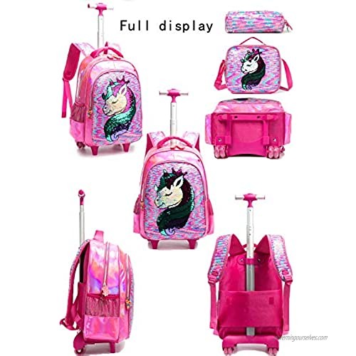 Egchescebo School Kids Rolling Backpack for Girls and Boys With Wheels Trolley Wheeled Backpacks for Girls Travel Bags 3PCS Girls and Boys Backpack With Lunch Box Rose Red