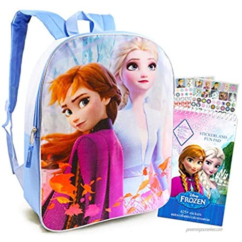 Frozen Travel Bag Backpack for Girls Toddlers Kids Bundle ~ Premium 15" Frozen School Bag Travel Set with Over 600 Frozen Reward Stickers (Frozen School Supplies for Girls)