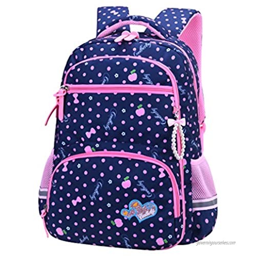 Girls Backpacks for Elementary Polk Dots School Bag for Kids Primary Bookbags (Girls Backpacks for Elementary Navy Blue Small for Grade 1-3)