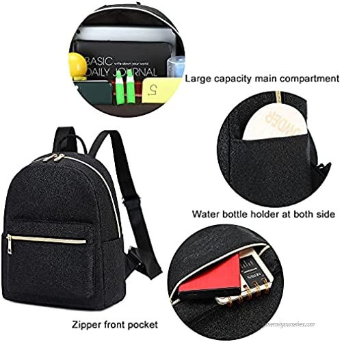 Girls Mini Backpack Womens Small Backpack Purse Teens Cute Rainbow Travel Backpack Casual School Bookbag (Black Shiny)