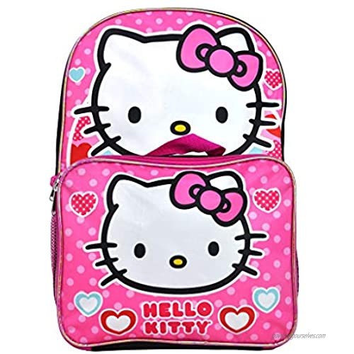 Hello Kitty Pink Backpack 16" Large with Removable Lunch Bag