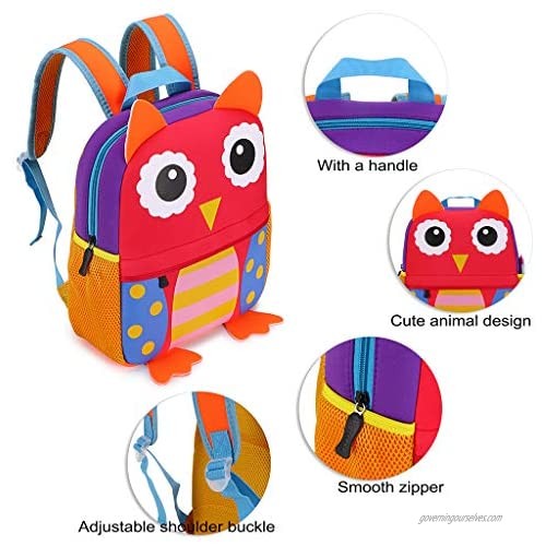 Hipiwe Little Kid Toddler Backpack Baby Boys Girls Kindergarten Pre School Bags Cute Neoprene Cartoon Backpacks for Children 0~3 Years Old (Red Owl)
