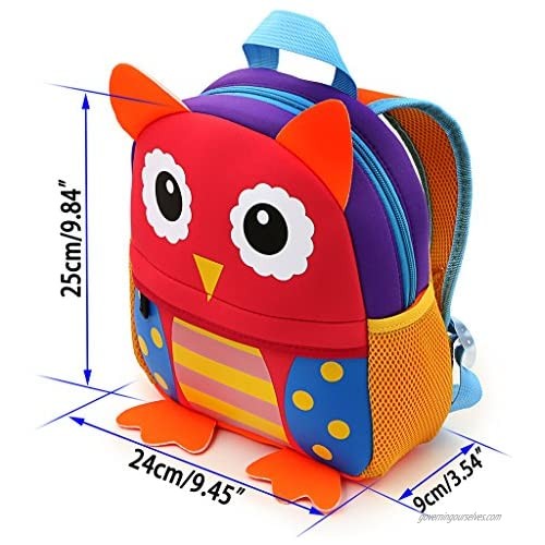 Hipiwe Little Kid Toddler Backpack Baby Boys Girls Kindergarten Pre School Bags Cute Neoprene Cartoon Backpacks for Children 0~3 Years Old (Red Owl)