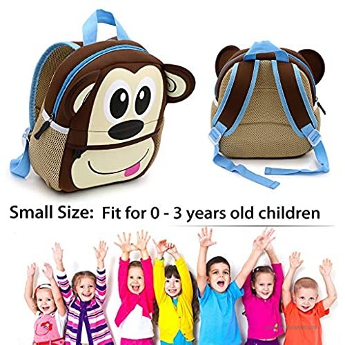 Hipiwe Little Kid Toddler Backpack Baby Boys Girls Kindergarten Pre School Bags Cute Neoprene Cartoon Backpacks for Children 1-5 Years Old (Monkey)