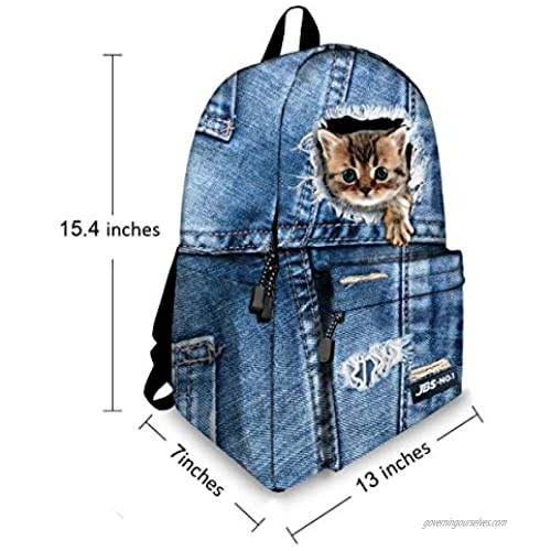 JBS-NO.1 Cute Cats Backpack for Teen Girls Canvas BookBags for School (Blue1)