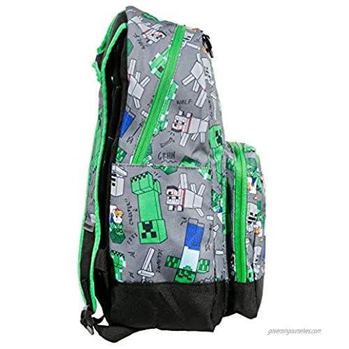 JINX Minecraft Overworld All Over Kids School Backpack Gray 17