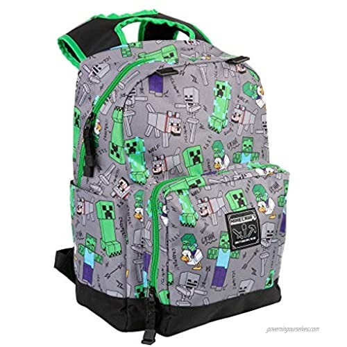JINX Minecraft Overworld All Over Kids School Backpack  Gray  17"