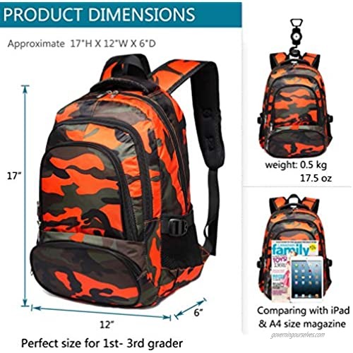 Kids Backpacks for Boys Camouflage Elementary School Bags Bookbags Lightweight Durable (Camo Orange)
