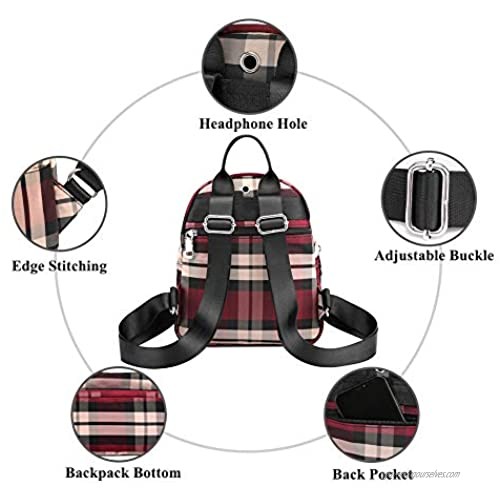 Korean Style Mini Plaid Backpack Lightweight Daily Tiny Daypack for Women Girls