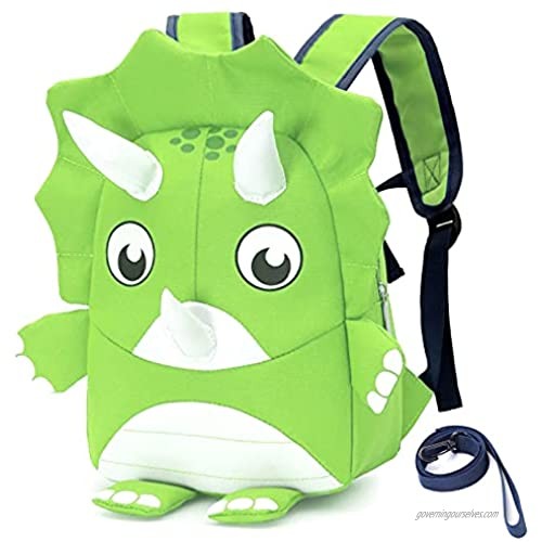 Lekesky Kids Backpack with Leash for Toddlers Boys and Girls  Cute Toddler Backpack for Preschool Kids  3D Dinosaur Backpack  Green