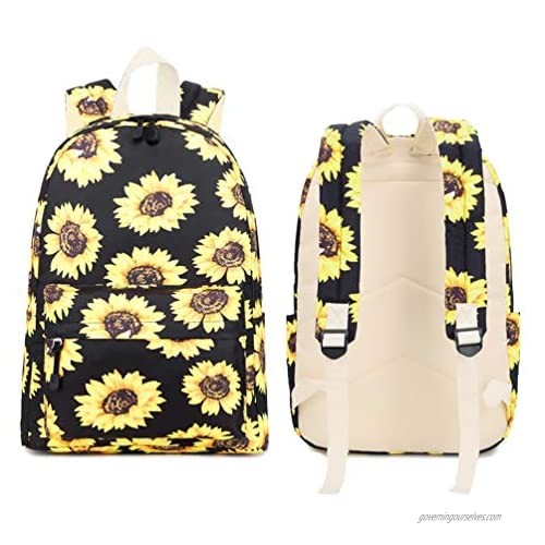Lightweight Backpack for Girls Sunflower Backpack with Lunch Bag and Pencil Case