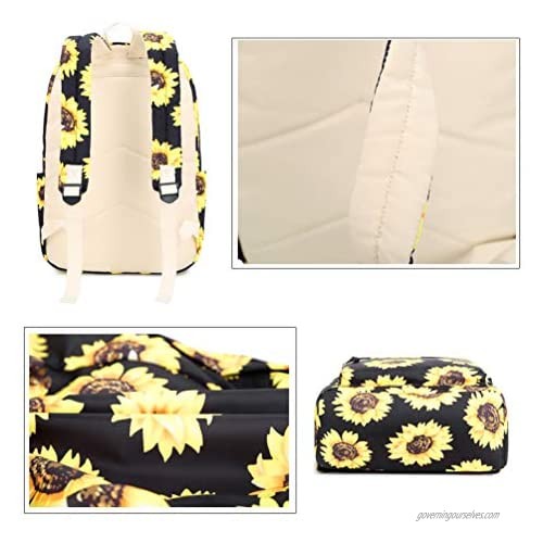 Lightweight Backpack for Girls Sunflower Backpack with Lunch Bag and Pencil Case