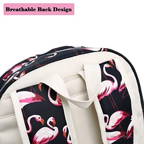 Lmeison Flamingo Backpack Waterproof College Bookbag with Lunch Bag and Pencil Case for Women Teen Girls Lightweight Travel Daypack 14inch Laptop Bag for School