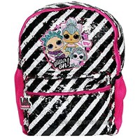 LOL Dolls Backpack for Girls  Brush Sequin Bookbag with Front Pocket  Padded Back and Adjustable Shoulder Straps  Kid's Lightweight Daypack for School  Camping or Travel  Black Pink