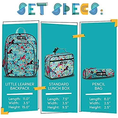 LONECONE Kids' 3-Piece Back to School Kit - Backpack Lunchbox & Pencil Case Moroccan Horses