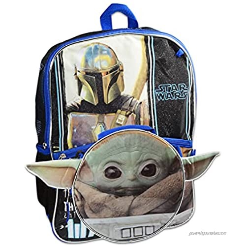 Mandalorian Backpack and Lunch Box Set Boys Girls Kids ~ 10+ Piece Baby Yoda School Bag Insulated Lunch Bag With Pen Page Clips Stickers and More! (Star Wars School Supplies)