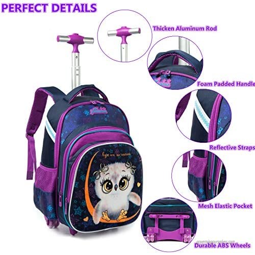 Meetbelify Rolling Backpack for Girls Kids Backpacks with Wheels for Girls School Bags with Lunch Box Wheeled Laptop Luggage