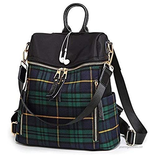 Mn&Sue Dual Use Plaid Backpack Purse for Women Schoolbag Casual Daypack Rucksack