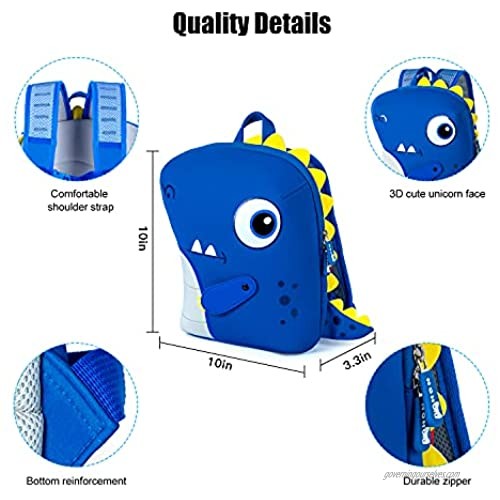 NOHOO Kids Dinosaur Backpack with Safety Leash 3D Cute Neoprene Preschool Backpack Travel Bag for Toddler Boys and Girls 2-5 Years Old Ultra Comfortable to Touch Durable&Machine Washable (Blue)