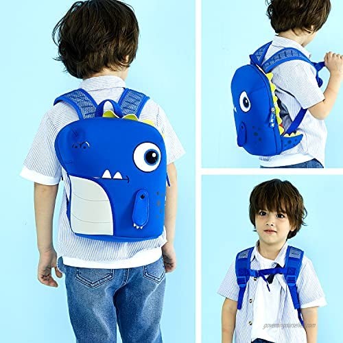 NOHOO Kids Dinosaur Backpack with Safety Leash 3D Cute Neoprene Preschool Backpack Travel Bag for Toddler Boys and Girls 2-5 Years Old Ultra Comfortable to Touch Durable&Machine Washable (Blue)