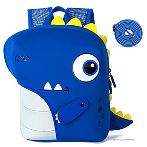 NOHOO Kids Dinosaur Backpack with Safety Leash  3D Cute Neoprene Preschool Backpack Travel Bag for Toddler Boys and Girls 2-5 Years Old Ultra Comfortable to Touch Durable&Machine Washable (Blue)