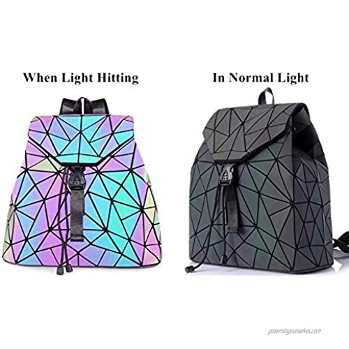 Obvie Geometric Backpack Purse for Women Geometric Holographic Backpack with Luminous Change Purse Bag for Women