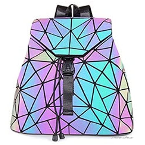 Obvie Geometric Backpack Purse for Women Geometric Holographic Backpack with Luminous Change Purse Bag for Women