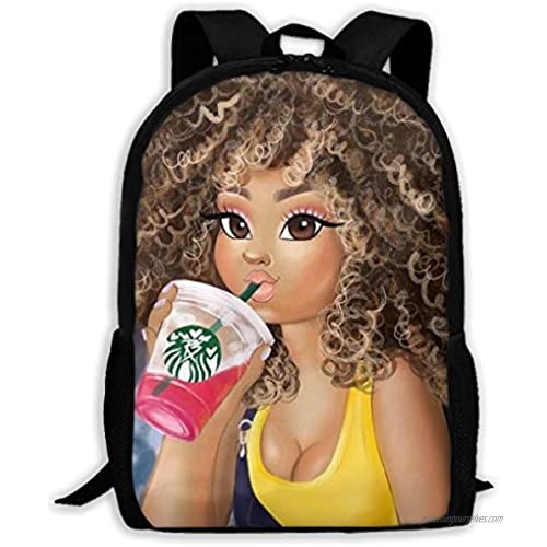 SARA NELL School Backpack Black Art Afro Girl Drink Juice African American Girl Bookbag Casual Travel Bag For Teen Boys Girls