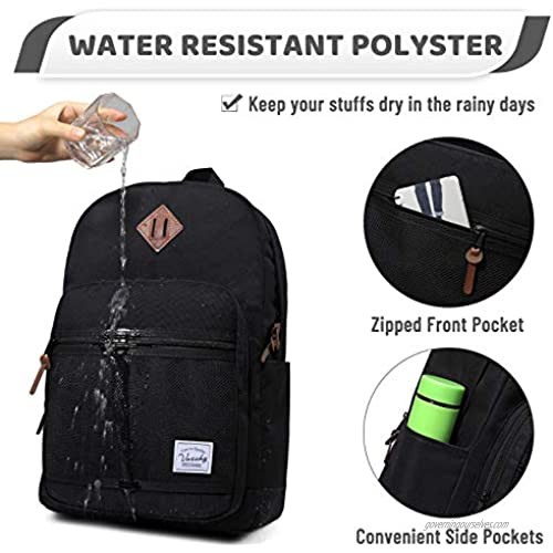 School Backpack VASCHY Water Resistant Lightweight Casual Backpack for Men Women with Padded Laptop Sleeve Black