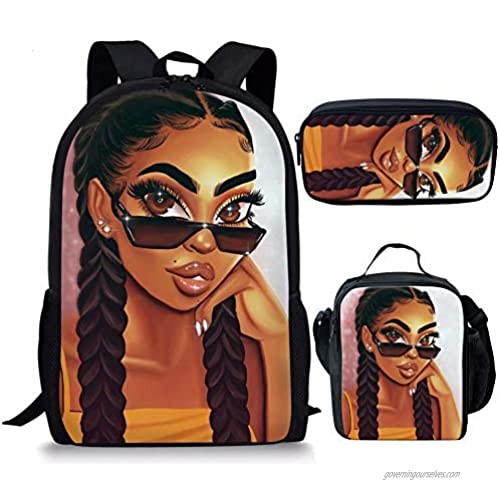 Smileygil Black African Girls Schoolbags Unique High School Children Kdis Backpack Bagpack Set Middle Student Kids Book Bag 3 Piece
