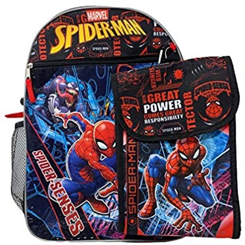 Spiderman 16" Backpack 5pc Set with Lunch Kit  Bottle  Pencil Case & Carabiner- SMEC