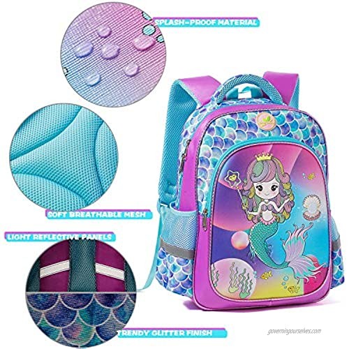 Spring Country Girls Backpack for School Children Casual Daypack Book Bag Rucksack (Mermaid Glitter)